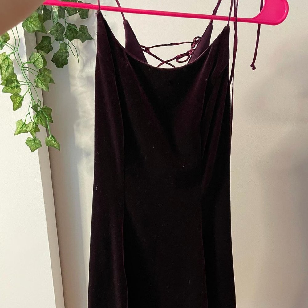 Deep Purple Velvet Criss-Cross Corset Back Flowy Dress